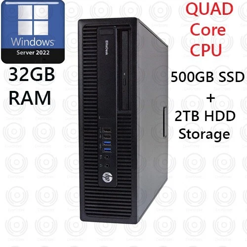 HP Desktop Quad Core i7 500GB SSD + 2TB HDD 32GB RAM Window Server 2022 - Image 1 of 2