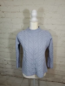 Carraig donn Ireland Women's Pullover Mock Neck Merino Wool Blue Cable Sweater M - Picture 1 of 12