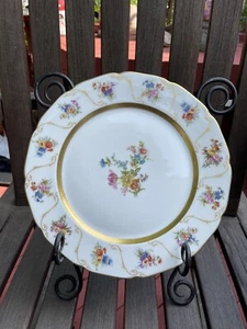 LIMOGES FRANCE 10-7/8” Plate Floral Roses Gold Trim Wm. Guerin Gimbel Bros. - Picture 1 of 5