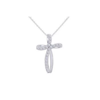 Collar Colgante Cruz Diamante Natural 1/10 Ct Oro Blanco 10K 18" Foto 1 de 4