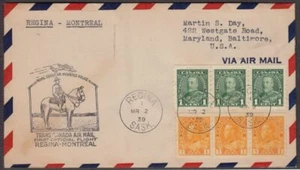 1939 Canada First Flight Airmail Service 301aa Regina - Montreal COILS cachet - Picture 1 of 2