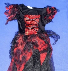 Costume Dress Pirate Vampire Red w/ Black Gothic Halloween Girls Medium 8-10 - Picture 1 of 9