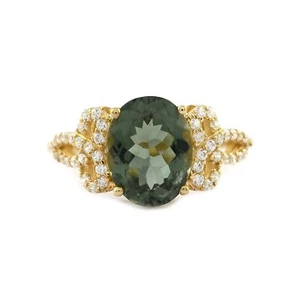 Infinity Celtic Trinity Knot Shank Ring Green Tourmaline Diamond 18K Yellow Gold - Picture 1 of 17