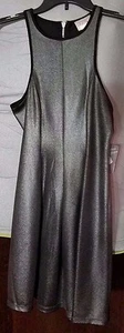 Gunmetal Racerback Dress w Black Trim & Silver Zipper by Marilyn Monroe, S, NWT - Picture 1 of 4