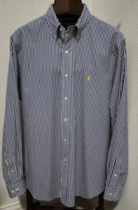 Vintage Polo Ralph Lauren Hemd Große 16,5 Blau Bonbon Streifen Hongkong - Bild 1 von 4