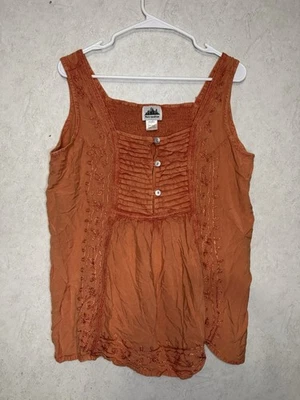 Camiseta regata feminina bordada coral laranja praia resortwear GRANDE - Imagem 1 de 4