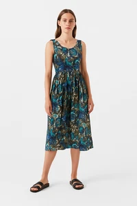 Country Road Dress AUS 10 US6 Midi Blue Seashell Print Sleeveless Vintage - Picture 1 of 8