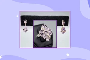 NEW Sterling Silver 925 Amethyst Earrings & Ring Sz 8.5 Chuck Clemency Free Ship - Picture 1 of 6