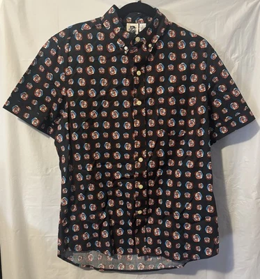 Kennington California Button Black Floral Short Sleeve Shirt 100% Cotton Lrg New - Image 1 of 4
