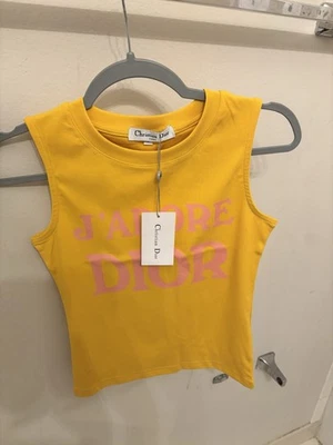 Camiseta sin mangas J'ADORE Dior Logo musculosa talla 6 dorada/azul marino EE. UU.   Foto 1 de 4