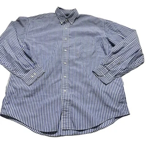 Lands End Shirt Mens Size L Blue White Striped Button Up Long Sleeve Preppy  - Picture 1 of 8