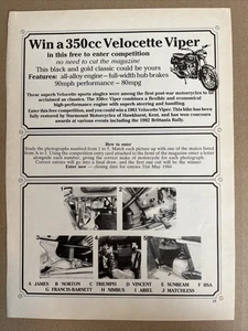 Velocette Viper 350cc Motorcycle Vintage 1984 Magazine Drawing Print Ad - Picture 1 of 9