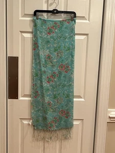 Lilly Pulitzer Schal Damen Seide und Kaschmir rosa grün Blumenmuster mit Fransen gebraucht, in einwandfreiem Zustand - Bild 1 von 5
