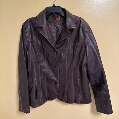 Chaqueta de Cuero Wilsons De Colección Para Mujer XXL Abotonada Motociclista Bombardero Y2K MARRÓN Usada  Foto 1 de 4