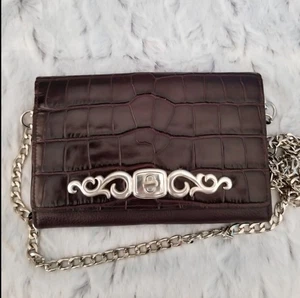 Brighton Carlotta Brown Pebbled Leather Embossed Clutch Shoulder Bag Organizer - Picture 1 of 10