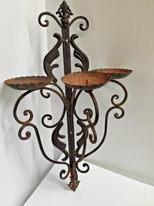 Aplique de pared vintage rústico 3 candelabros hierro forjado y metal prensado -AF - Imagen 1 de 10