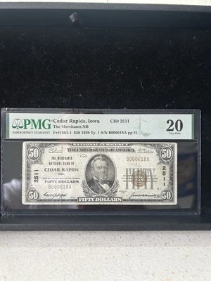 SASA 1929 Merchants Bank Cedar Rapids Iowa $50 Pmg Vf20 - Image 1 of 2