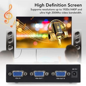 VGA Splitter 2 Port 1920X1440 200MHz 1 In 2 Out VGA Video Splitter For Screen CB - Afbeelding 1 van 22