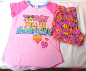 JV Apparel 2 Pc Pajamas Girls L/G 10-12 Emoji Today Will Be Amazing Top & Shorts - Picture 1 of 13