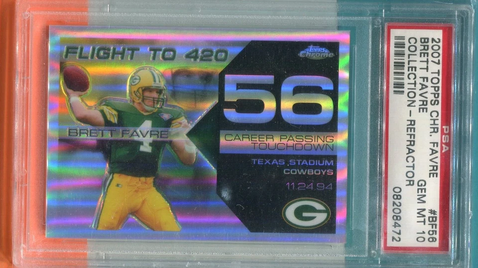 BRETT FAVRE PACKERS 2007 TOPPS CHROME FLIGHT TO 420 CARD #56 REF #106/199 PSA 10 - Image 1 of 4