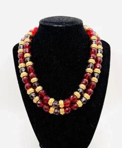 Grobe BEN-AMUN Rosa & Lila Facettierte Kristall Halskette Signiert Vintage Schmuck - Bild 1 von 11