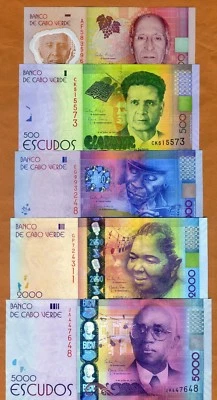 Complete SET, Cape Verde, 200-500-1000-2000-5000 Escudos, 2014 (2015) UNC - Image 1 of 2