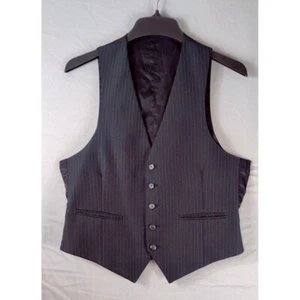 Mens Vest Fitted Formal Charcoal Brown Pinstripe Gatsby Steampunk Edwardian Sz S - Picture 1 of 7