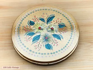 Floral Gold Tone-Vintage Ladies Powder Compact -cgr - Picture 1 of 5