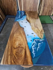 Ocean Beach Resin Epoxy Dining Table Top Handmade Kitchen Slab Furniture Decors - Picture 1 of 10