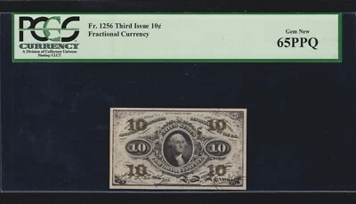 US 10c Fractional Currency Note 3rd Issue with "1" FR 1256 PCGS 65 PP GEM CU  - Image 1 of 2