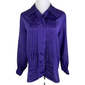 David Matthew Pleated Hidden Button Down Blouse Women's 14 Purple - Picture 1 of 9