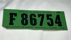 Etiqueta trasera de licencia de caza residente de Michigan 1958 de colección rara ~ etiqueta Union - Imagen 1 de 8