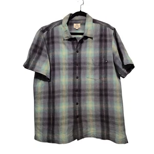 Solitude Linen Shirt Mens LG Blue Plaid Camp Shirt Button Up Outdoor Cotton - Picture 1 of 13