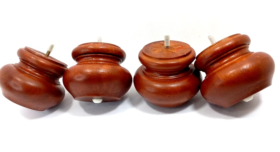 4 Brown Solid Wood Bun Furniture Feet Couch Sofa Chair Ottoman Legs - Image 1 of 4