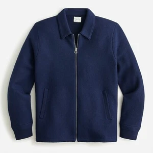NWT $198 J. CREW Navy Blue L men's Boiled merino wool coach's sweater-jacket - Picture 1 of 9