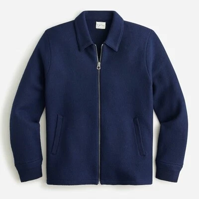 NWT $198 J. CREW Navy Blue L men's Boiled merino wool coach's sweater-jacket - Image 1 of 4