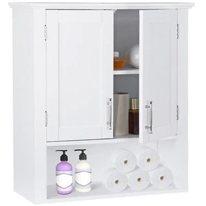 Wall Bathroom Storage Cabinet Wood Cabinet w/ Doors & Organized Shelves - Picture 1 of 12