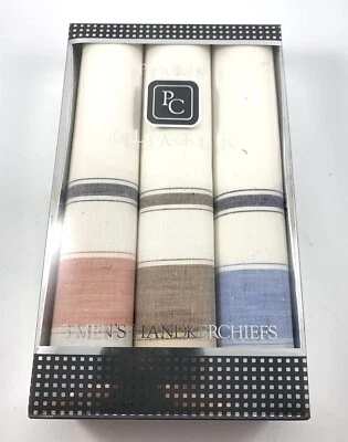 Pañuelos para hombre 100 % algodón Paris Clase W color borde a rayas 3 nuevos en caja Foto 1 de 4