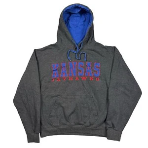 Hoodie Youth Large Kansas Jayhawks Pullover Embroidered Gray Blue Red Basketball - Picture 1 of 9