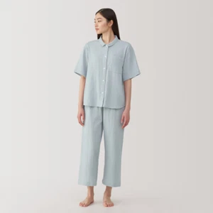 Pijama MUJI Mujer 100% Algodón Orgánico Gasa Media Manga Azul Claro FedEx - Imagen 1 de 9