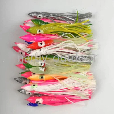 50/100 PIEZAS Falda de Calamar Señuelos de Pesca Suave Pulpo Trolling Cebos Hoochies Señuelo Foto 1 de 3