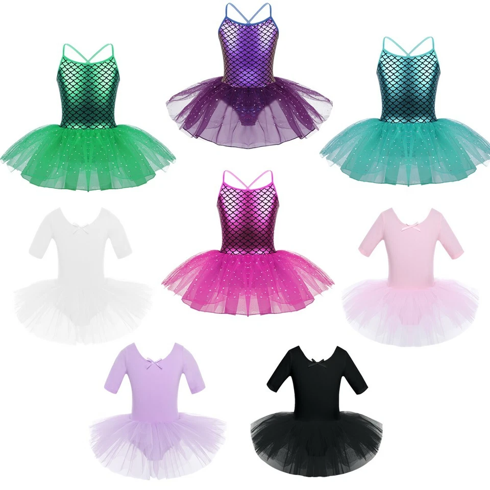 UK Kids Girls Mermaid Ballet Dress Dancewear Gymnastics Leotard Tutu Skirts - Image 1 of 1