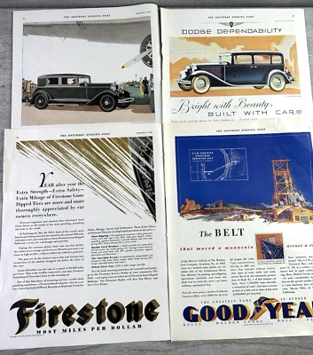 1930-31 Sat Eve Post Art Deco anuncios impresos Firestone, Goodyear, Lincoln y Dodge Foto 1 de 4