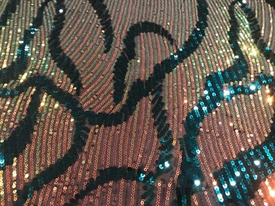 Tecido de lantejoulas elásticas rosa verde-petróleo preto multicolorido 4 vias 50” largura 1 jarda - Imagem 1 de 4