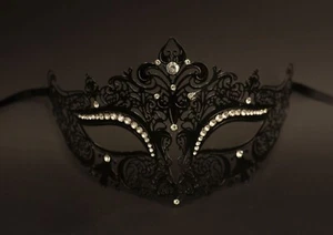 Rhinestones Mask Black Masquerade Ball Mask Mardi Gras Mask Women's Mask - Picture 1 of 7