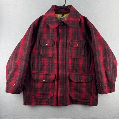 Vintage Woolrich Jacket Mens 46 Red Plaid Heavy Wool Mackinaw Coat 60s 70s MINT! - Image 1 of 4