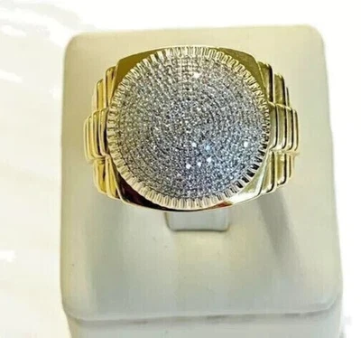3CT Round Cut Simulated Diamond Mens Ring For Gift 925 Silver Yellow Gold Plated - Image 1 of 4