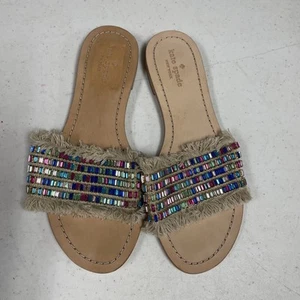 Kate Spade New York Solaina Slide Natural Canvas Raffia Multi Jeweled Sandal 9.5 - Picture 1 of 6