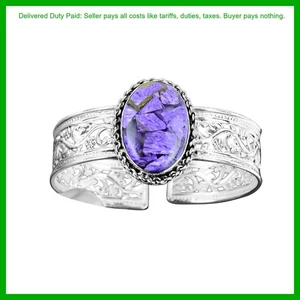 Halloween Deal 925 Silver Copper Charoite Stone Bezel Wife Gift Bangle Bracelet - Picture 1 of 7