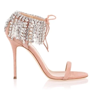 NEW Giuseppe Zanotti Mistico Chandelier Embellished Suede Sandal Heels Nude 38 - Picture 1 of 13